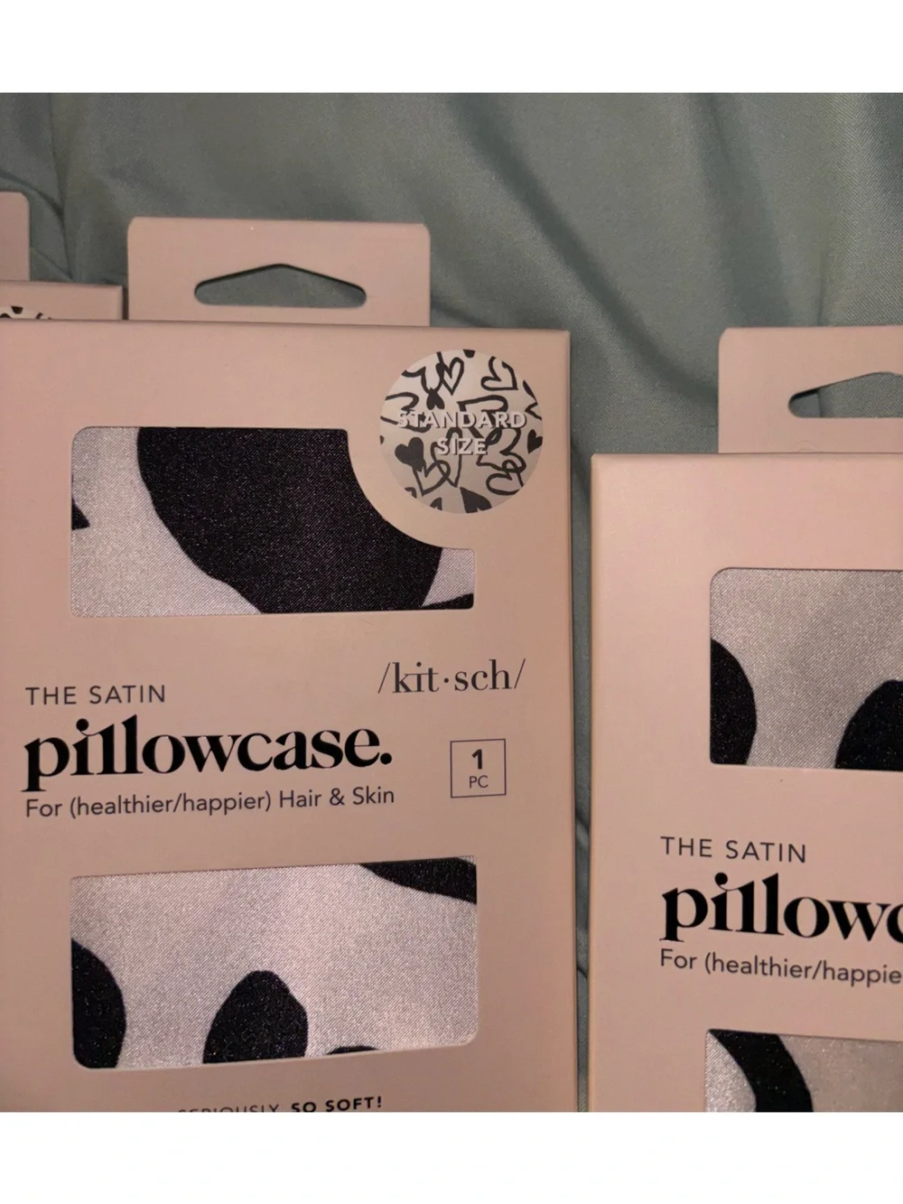 Kitsch Satin Pillowcase Set of 4- Black & White heart design